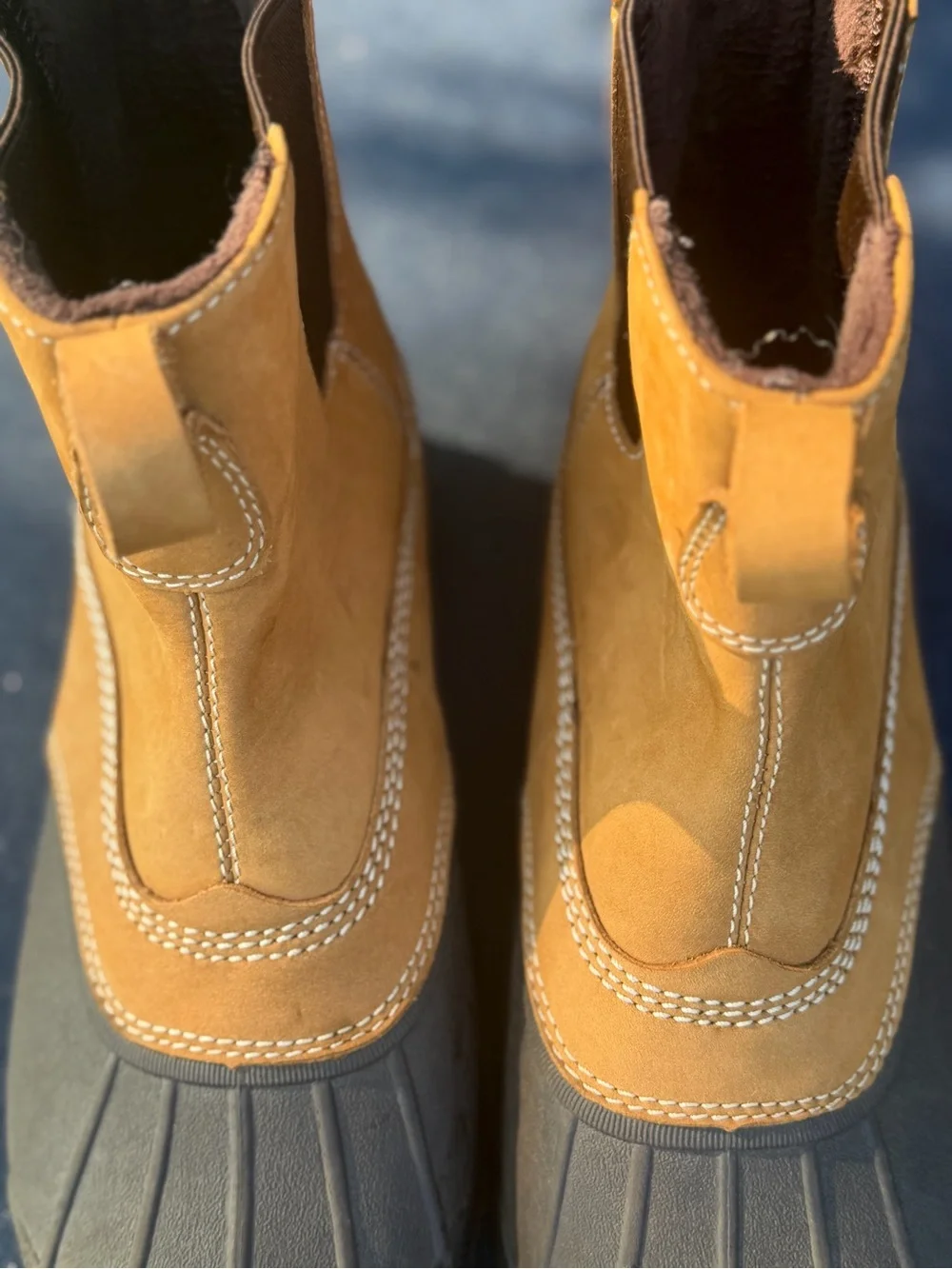 L.L. Bean Men's Two-Tone Tan and Dark Gray Rain & Snow Boots- Slip on -9